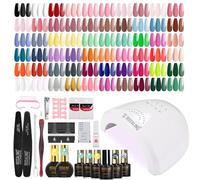 ROSALIND Kit Semipermanente Unghie, 60+5 Pezzi Kit Unghie Gel Completo con 48W UV LED Lampada, Kit Smalto Semipermanente Completo Rosa Giallo Blu Verde Viola Colori Smalto Unghie Regalo