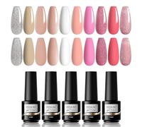 ROSALIND Semipermanente Unghie, Bianco Nudo Rosa Pastello Glitter Argento Smalti Semipermanenti per Unghie 10 Colori Smalto Semipermanente Kit, Smalto Gel Unghie UV Smalti per Unghie