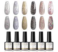 ROSALIND Semipermanente Unghie Glitter 6 Colori Smalto Semipermanente Argenteo Blu Nero Rosa Smalti Semipermanenti Gel Nail Polish Soak Off UV LED Nail Art per l'autunno e l'inverno, 8ml