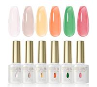 ROSALIND Set Smalti per Unghie Jelly 6 Colori, Smalti Semipermanenti UV/LED Gel Trasparente Effetto Rosso, Rosa Chiaro, Verde, Marrone, Nail Polish Set per Principianti, Professionisti