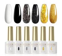 ROSALIND Smalti Semipermanenti Bianco Nero Glitter Nero Giallo Oro 6Pcs Smalto Semipermanente Glitterato UV LED Smalto Per Unghie Soak Off Gel Polish 6ml