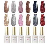ROSALIND Smalti Semipermanenti Glitter Marrone Argento Rosa Nero Rosso 6Pcs Smalto Semipermanente Glitterato UV LED Smalto Per Unghie Soak Off Gel Polish 6ml