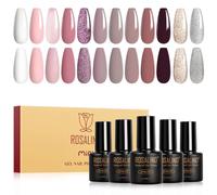 ROSALIND Smalti Semipermanenti per Unghie, 12 Colori Bianco Rosa Viola Farina d'avena Marrone Glitter Oro Argento Smalto Semipermanente, Soak Off UV/LED Mini Nail Art Manicure Smalto Gel Unghie