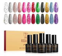 ROSALIND Smalti Semipermanenti per Unghie Glitterato, 12 Colori Glitter Argento Rosa Rosso Verde Nero Oro Blu Viola Smalto Semipermanente, Soak Off UV/LED Mini Nail Art Manicure Smalto Gel Unghie
