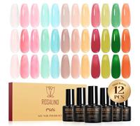 ROSALIND Smalti Semipermanenti per Unghie Jelly, 12 Colori Rosa Verde Blu Marrone Rosso Jelly Smalto Semipermanente Trasparente, Soak Off Mini UV/LED Smalti per Unghie Nail Art Manicure