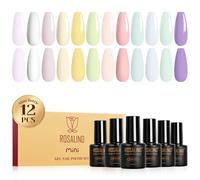 ROSALIND Smalti Semipermanenti per Unghie Macarons, 12 Colori Pastello Rosa Bianco Giallo Verde Blu Viola Smalto Gel Unghie Primavera e Estate Soak Off UV/LED Home DIY Nail Art Manicure