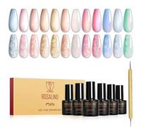 ROSALIND Smalti Semipermanenti Per Unghie Perla, 12 Colori Perlato Shell Blu Rosa Oro Verde Smalto Semipermanente, Soak Off Mini UV/LED Smalto Gel Unghie Mermaid e Effetto Spirale Nail Art Manicure