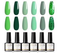 ROSALIND Smalti Semipermanenti per Unghie Verde Scuro Glitter Verde Chiaro 6 Colori Smalto Semipermanente Smalti Gel per Unghie 8ml UV/LED Soak Off Nail Polish Serie Verde Set Nail Art DIY