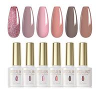 ROSALIND Smalti Semipermanenti Rosa Nudo Grigio Marrone Glitter Rosa 6 Colori Semipermanente Unghie UV LED Smalto Semipermanente per Unghie Soak Off Nail Polish