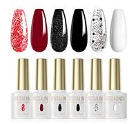 ROSALIND Smalti Semipermanenti Rosso Bianco Nero 6 Pcs Smalto Semipermanente Glitter Rosso Bianco Nero UV LED Smalto Per Unghie Soak Off Gel Polish Valentino