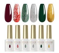 ROSALIND Smalti Semipermanenti Rosso Scuro Verde Scuro 6 Pcs Smalto Semipermanente Glitter Rosso Verde Argento Oro UV LED Smalto Per Unghie Soak Off Gel Polish
