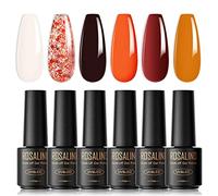 ROSALIND Smalto Semipermanente, 6 Colori Mini Smalti Semipermanenti per Unghie Bianco Marrone Arancia Rosso Gel Unghie UV/LED Kit Nail Polish Manicure Regalo di San Valentino