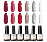 ROSALIND Smalto Semipermanente 6 Colori UV/LED Smalti Semipermanenti per Unghie Rosso Oro Argento Glitter Soak Off Gel Nail Polish, 8ml