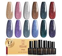 ROSALIND Smalto Semipermanente Glitter, 12 Colori Glitterato Marrone Argento Rosa Nero Rosso Viola Smalti Semipermanenti per Unghie,Soak Off Mini UV/LED Brillantini Smalto Gel Unghie Nail Art Manicure