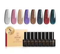 ROSALIND Smalto Semipermanente Glitter, 8 Colori Marrone Argento Rosa Nero Rosso Viola Smalti Semipermanenti per Unghie Glitterato, Soak Off Mini UV/LED Brillantini Smalto Gel Unghie Nail Art Manicure