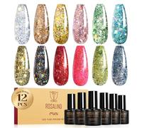 ROSALIND Smalto Semipermanente Glitterato, 12 Colori Glitter Argento Marrone Oro Rosa Verde Blu Rosso Smalti Semipermanenti per Unghie, Soak Off Mini UV/LED Brillantini Smalto Gel Unghie Manicure