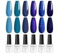 ROSALIND Smalto Semipermanente Unghie, 6 Colori Blu Glitter Blu Scuro Blu Navy Smalti Semipermanenti per Unghie Soak-Off Smalto Gel Unghie UV per Principianti Nail Art