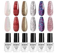 ROSALIND Smalto Semipermanente Unghie, 6 Colori Glitter Bianco Rosa Rosso Viola Argentato Smalti Semipermanenti per Unghie Soak-Off Smalto Gel Unghie UV per Principianti