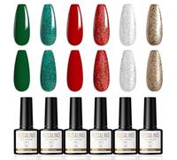 ROSALIND Smalto Semipermanente Unghie 6 Colori Smalti Semipermanenti per Unghie Rosso Verde Bianco Oro Glitter Gel Nail Polish Soak Off UV/LED Nail Art Natalizie fai da te, 8ml