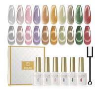ROSALIND Smalto Semipermanente Unghie Magnetico, 10 Colori Jelly Crystal Cat Eye Smalti Semipermanenti per Unghie Argento Rosa Viola Marrone Verde Rosso, UV/LED Smalto Gel Manicure Regalo