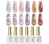 ROSALIND Smalto Semipermanente Unghie Magnetico, 6 Colori Grigio Rosa Viola Rosso Jelly Crystal Cat Eye Smalti Semipermanenti per Unghie, Soak Off UV/LED Smalto Gel Cat Eye Manicure Regalo