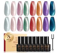 ROSALIND Smalto Semipermanente Unghie Magnetico, 8 Colori Argento Rosa Verde Rosso Arancione Viola Blu Cristallio Cat Eye Smalti Semipermanenti per Unghie, Mini UV/LED Cateye Smalto Gel Unghie