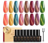 ROSALIND Smalto Semipermanente Unghie Magnetico, 8 Colori Rosa Giallo Blu Marrone Viola Verde Arcobaleno Cristallo Cat Eye Smalti Semipermanenti per Unghie,Mini UV Filo D'oro Cateye Smalto Gel Unghie
