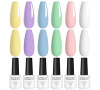 ROSALIND Smalto Semipermanente Unghie Pastello, 6 Colori Rosa Bianco Viola Blu Verde Giallo Smalti Semipermanenti per Unghie Soak-Off Smalto Gel Unghie UV per Principianti Nail Art