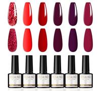 ROSALIND Smalto Semipermanente Unghie Rosso, 6 Colori Smalti Semipermanenti per Unghie Viola Glitter Rosso Brillante Gel Nail Polish Soak Off UV/LED, Nail Art per l'autunno e l'inverno, 8ml