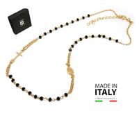 rosario argento 925 bagno oro giallo collana girocollo cristallo nero collier