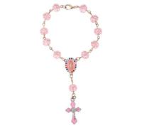 Rosario Auto da Appendere allo Specchietto Retrovisore, Ornamento Religioso a Forma di Croce con Ciondolo Cattolico Ideale per Battesimo Prima Comunione Matrimonio Uomo e Donna (Rosa)