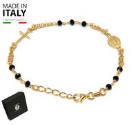 rosario bracciale argento 925 bagno oro giallo 18KT cristallo nero uomo donna