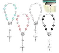 Rosario cattolico, 4 pezzi FineGood Cross Car Mirror Hanging Accessori per le donne Benedizione Specchio Retrovisore Pendente Decorazione Auto Interno