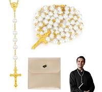 rosario cattolico per comunione e battesimo - collana con grani 6mm e croce 4,2x2,4cm - 80cm - bracciale religioso con sacchetto regalo PU - accessorio spirituale per preghiera e meditazione