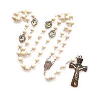 Rosario collana cattolica con perline bianche con crocifisso per prima comunione, regali per cresima, per ragazze, rosario cattolico, bella collana per uomini e donne, padre nostro per ragazzi
