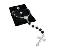 Rosario collana con perle con croce in velluto, sacchetto regalo rosario, cattolico, collana da preghiera cristiano, rosario, nero, per uomini, donne, rosario, comunione, per battesimo, comunione