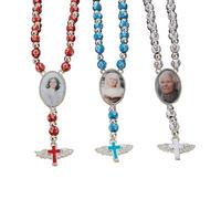 Rosario con ciondolo a forma di ali d'angelo e croce, collana per donne e uomini, gioielli cattolici cristiani, in acciaio inossidabile, idea regalo, preghiera commemorativa religiosa, 3 colori