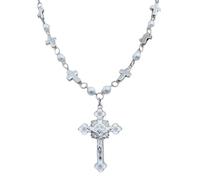 Rosario con croce religiosa e perle, collana per il collo, per artigianato da collezione, preghiera, meditazioni, battesimi, idea regalo, Misura unica, come descritto, come descritto