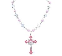 Rosario con croce religiosa e perle, collana per il collo, per artigianato da collezione, preghiera, meditazioni, battesimi, idea regalo, Misura unica, come descritto, come descritto