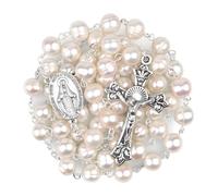 Rosario con perle naturali d'acqua dolce da 8 mm, rosario da donna con collana e ciondoli
