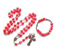 Rosario con perline rosse cattoliche, collana religiosa per donne e ragazze, gioielli per battesimo