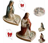 Rosario con porta rosario della Vergine Maria e Gesù, scultura cattolica sacra, 11,9 cm, statua religiosa della Madonna della Grazia, da tavolo, rosario e portagioie, regalo per donne per la casa (A+B