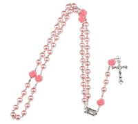 Rosario da donna con perline di vetro e ciondolo a forma di rosa.