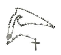 ROSARIO DA UOMO DONNA MADONNA E CROCE SFERE COLOR GRIGIO ARGENTO IN ACCIAIO INOX