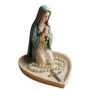 Rosario e portagioie della Vergine Maria, statua religiosa in resina per preghiera devozionale, statuetta di Nostra Signora per la casa, altare e chiesa, cattolica per donne, blu e rosso, 15 cm x 15