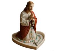 Rosario e portagioie della Vergine Maria, statua religiosa in resina per preghiera devozionale, statuetta di Nostra Signora per la casa, altare e chiesa, cattolica per donne, blu e rosso, 15 cm x 15