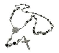 Rosario grigio nero a sfere Collana Uomo Donna Croce Gesù crocifisso e Madonnina