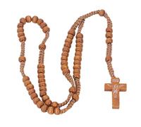 Rosario in Legno da 10 Pezzi con Perline Naturali - Collana con Croce Crocifisso Ciondolo per Preghiera Cattolica Gesù Santo (Marrone Chiaro)