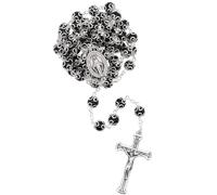 Rosario in vetro con perline rotonde di Ave Maria e tappi decorativi in metallo argentato | Lunghezza 61 cm | Ottimo regalo cattolico per la prima comunione e cresima | Made in Italy, Vetro, Nessuna