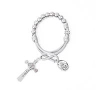 Rosario militare di un decennio in paracord, perline d'argento, rosario tascabile per auto, prega per noi, medaglia di San Giuseppe e croce di San Benedetto. (Rosario in Paracord Grigio)
